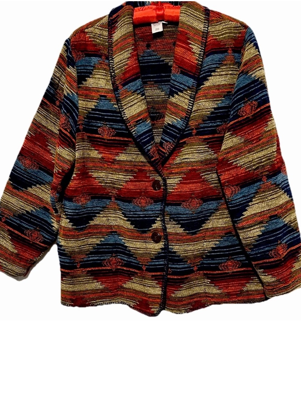 Coldwater Creek Jacket PM Chenille Boho Southwest 2 Button Blazer Petite Medium